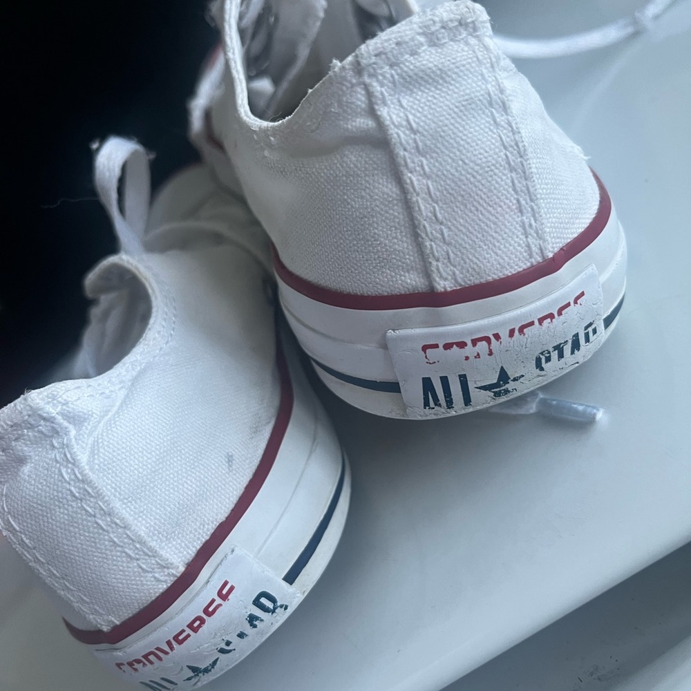 Converse Kids White Canvas Low Top Sneakers with Red and Navy Trim